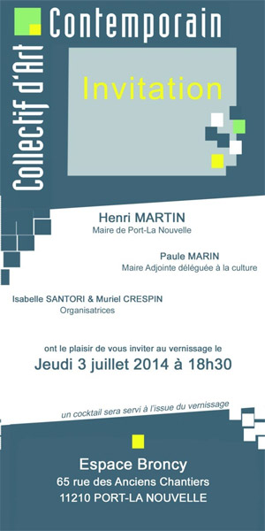 Carte d'invitation pour le vernissage de l'exposition du collectif d'art contemporain