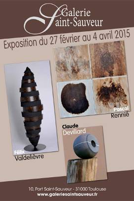 Flyer de l'exposition collective à la galerie Saint-Sauveur de Toulouse avec les sculptures en métal de Felix Valdelièvre